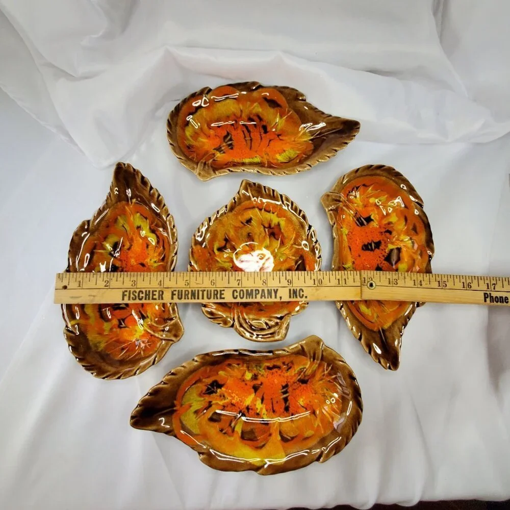 VTG California Originals Fall Leaf-Shaped Ceramic Serving Dish Set Orange Brown - Picture 4 of 9